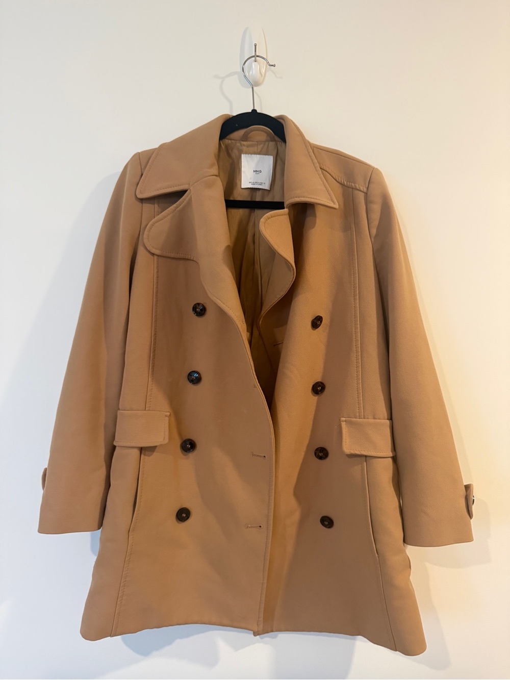 Mango Suit Womens Camel Double-Breasted Peacoat (with one damaged pocket)